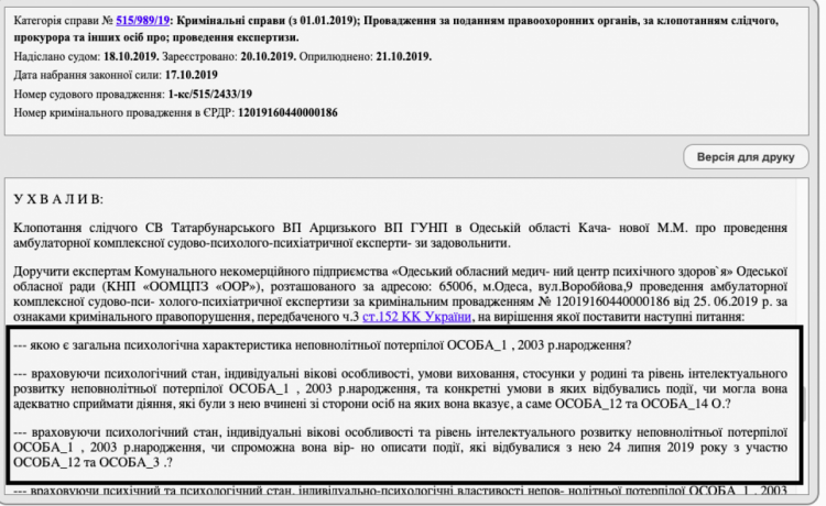 Скріншот ухвали суду у справі 